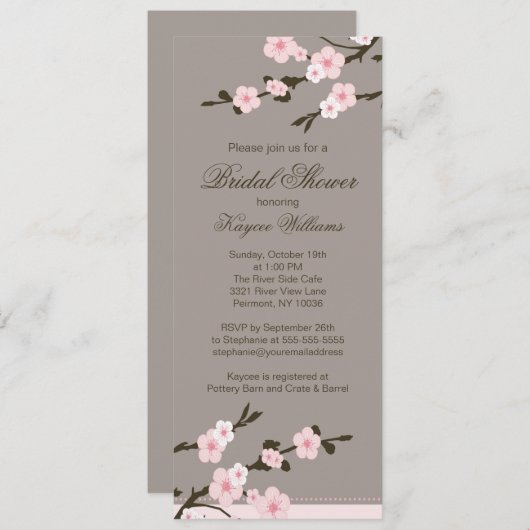 Invitation de Fête de la mariée de fleurs de (Devant / Derrière)