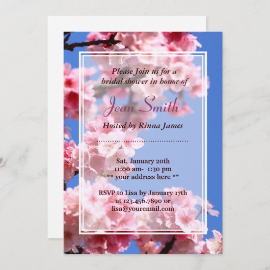 Invitation de Fête de la mariée de fleurs de (Devant / Derrière)