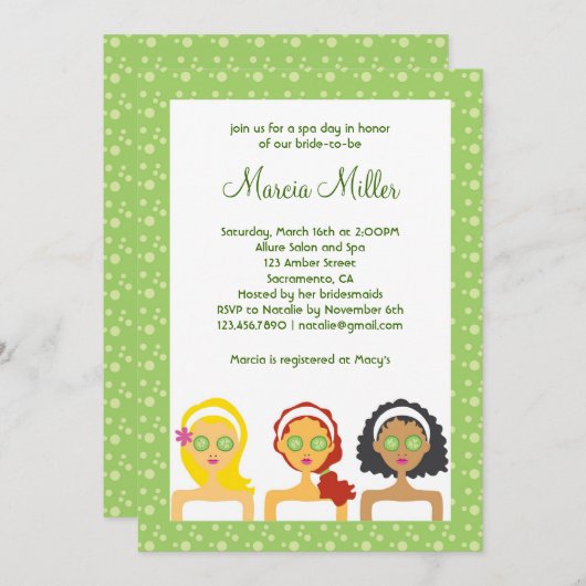 Invitation de Fête de la mariée de jour de spa (Devant / Derrière)