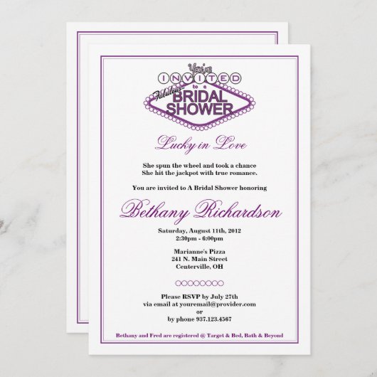 Invitation de Fête de la mariée de Las Vegas - (Devant / Derrière)