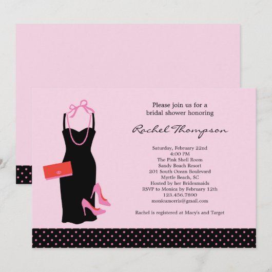 Invitation de Fête de la mariée de LBD (Devant / Derrière)