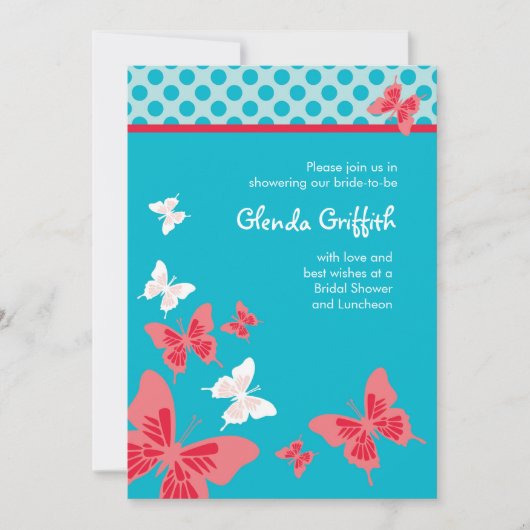 Invitation de Fête de la mariée de papillons (Devant)