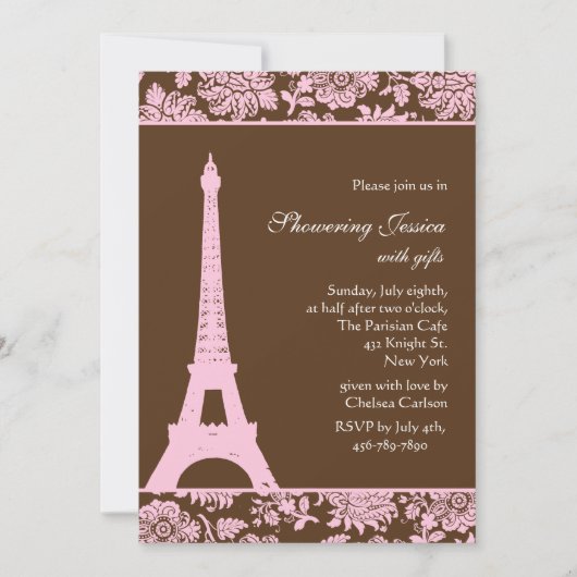 Invitation de Fête de la mariée de Paris et de (Devant)