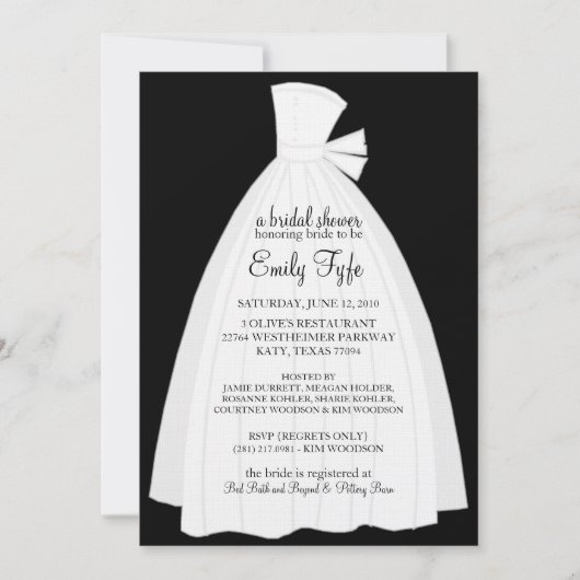 Invitation de Fête de la mariée de robe de mariage (Devant)