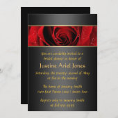 Invitation de Fête de la mariée de rose rouge (Devant / Derrière)