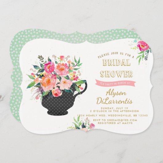 Invitation de Fête de la mariée de thé (Devant / Derrière)