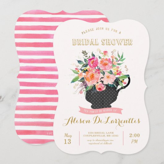 Invitation de Fête de la mariée de thé (Devant / Derrière)
