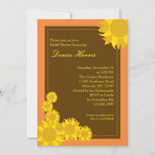 Invitation de Fête de la mariée de tournesol (Devant)