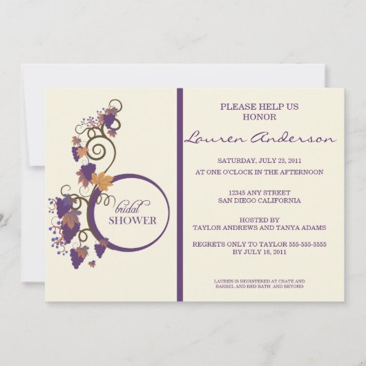 Invitation de Fête de la mariée de vigne (Devant)