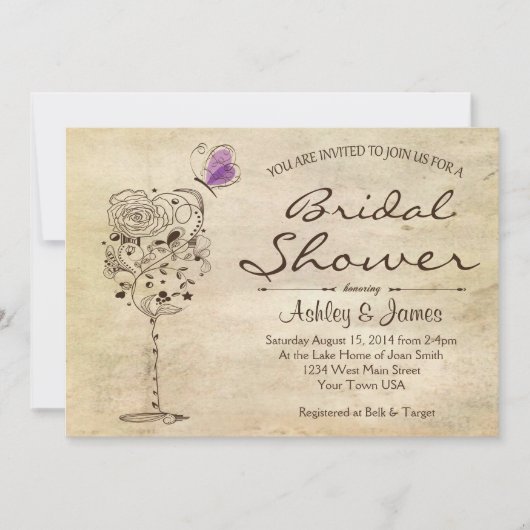 Invitation de Fête de la mariée de vin et de (Devant)