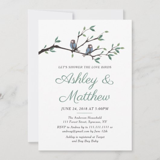 Invitation de Fête de la mariée d'inséparables (Devant)