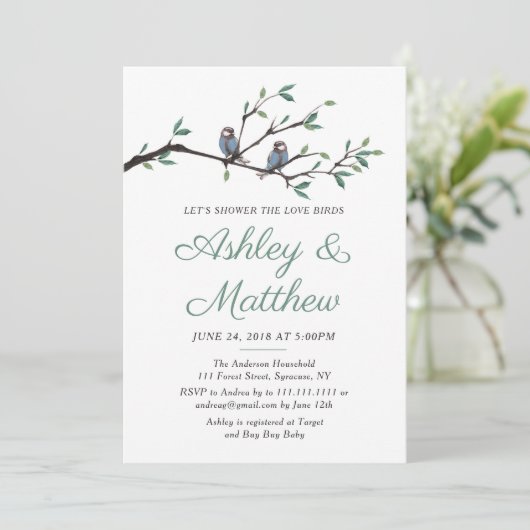 Invitation de Fête de la mariée d'inséparables (Debout devant)