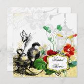 Invitation de Fête de la mariée d'oiseau et de (Devant / Derrière)