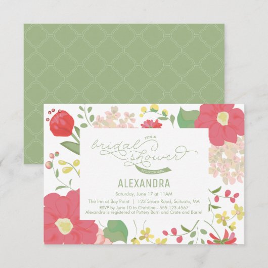 Invitation de Fête de la mariée - jardin, floral, (Devant / Derrière)