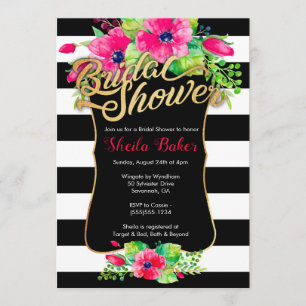 Invitation de Fête de la mariée - rayé floral