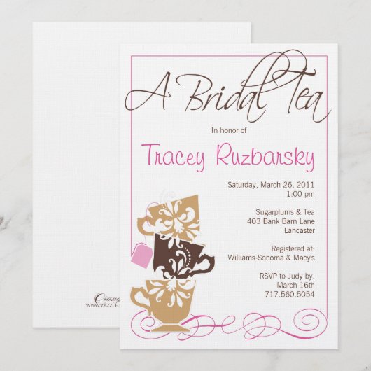 Invitation de Fête de la mariée - thé (Devant / Derrière)