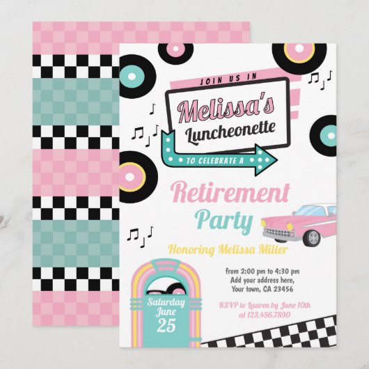 Invitation de fête de la rétro cantine (Devant / Derrière)