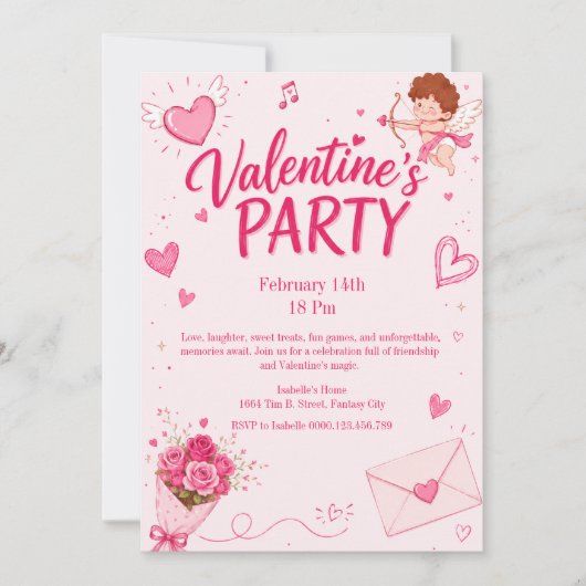 Invitation de fête de la Saint-Valentin Cupid mign (Devant)