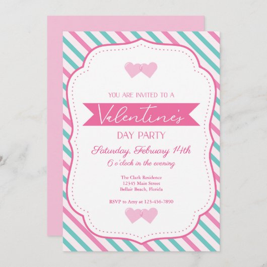 Invitation de fête de la Saint-Valentin Rose et Tu (Devant / Derrière)