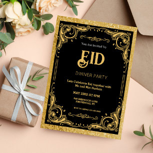 Invitation de fête de l'Aïd en noir et or