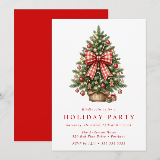 Invitation de fête de l'arbre de Noël à l'aquarell (Devant / Derrière)