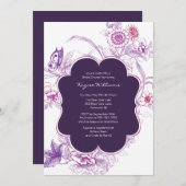 Invitation de Fête de l'mariée à papillon pourpre (Devant / Derrière)