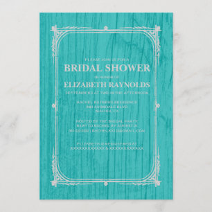 Invitation de Fête de l'mariée en bois Turquoise S