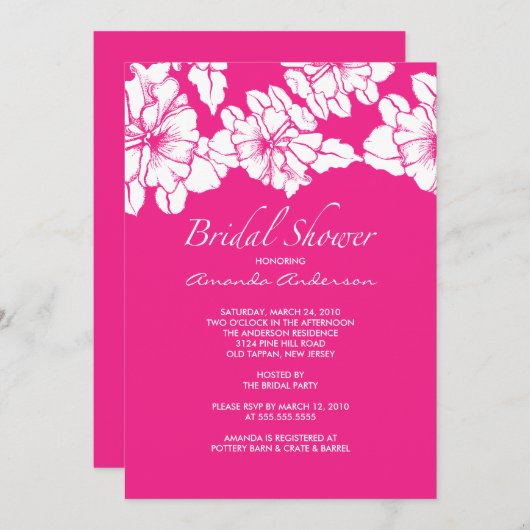 Invitation de Fête de l'mariée florale à la mode P (Devant / Derrière)