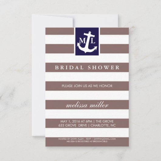 Invitation de Fête de l'mariée - Initiales nautiqu (Devant)