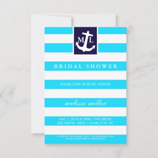 Invitation de Fête de l'mariée - Initiales nautiqu (Devant)
