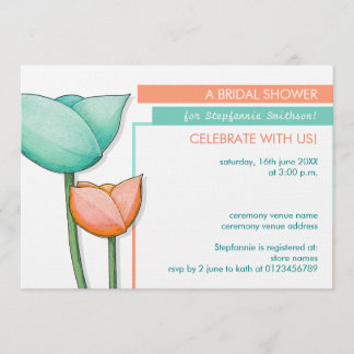 Invitation de Fête de l'mariée orange turquoise Fl