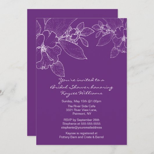 Invitation de Fête de l'mariée pourpre en fleurs d (Devant / Derrière)