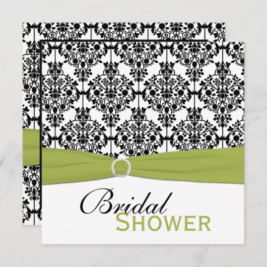 Invitation de Fête de l'mariée vert, blanc, noir D (Devant / Derrière)