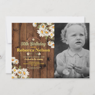 Invitation de fête de marguerite Floral Wood Photo