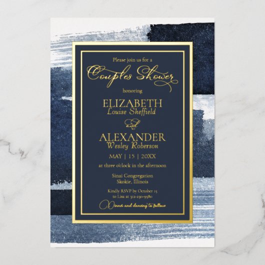 Invitation de Fête de Mariage Abstraite | Or Bleu (Recto)