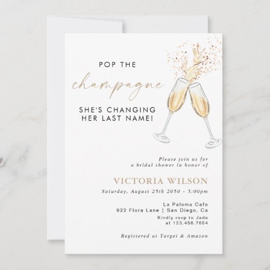 Invitation de Fête de Mariage au Champagne (Devant)
