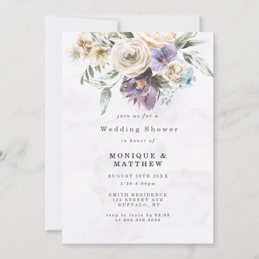 Invitation de Fête de Mariage aux Anémones Violett (Devant)