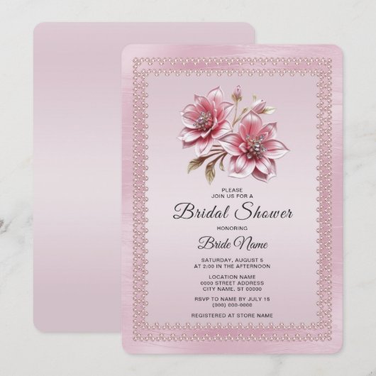 Invitation de Fête de Mariage aux Fleurs Roses Mod (Devant / Derrière)