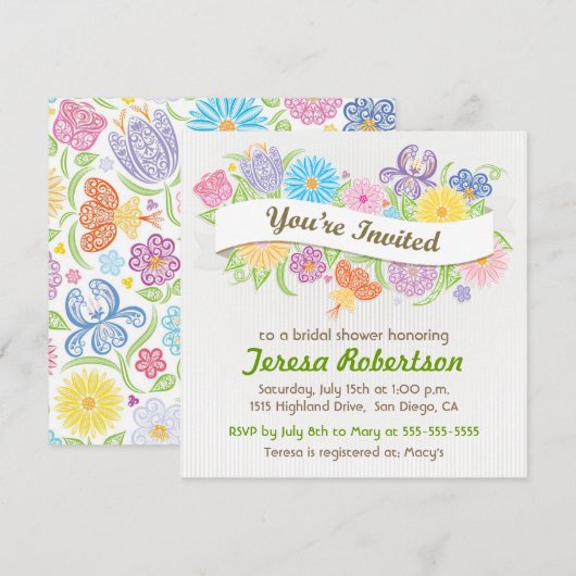 Invitation de Fête de Mariage Bannière Florale (Devant / Derrière)