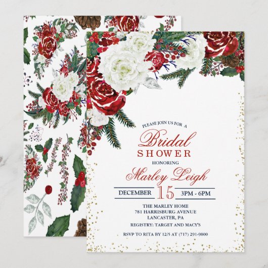 Invitation de Fête de Mariage de Noël de Vacances  (Devant / Derrière)