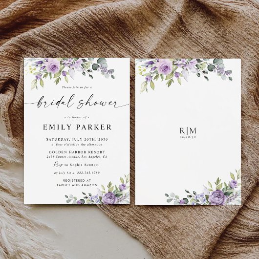 Invitation de Fête de Mariage Fleurs Violettes Rom