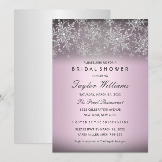 Invitation de Fête de Mariage Flocon de Neige Bijo (Devant / Derrière)
