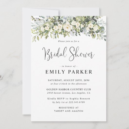 Invitation de Fête de Mariage Florale Blanche (Devant)