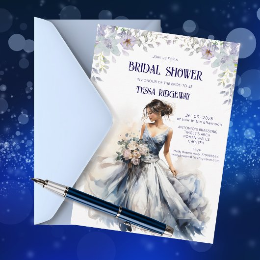 Invitation de Fête de Mariage Florale Bleue