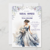 Invitation de Fête de Mariage Florale Bleue (Devant)