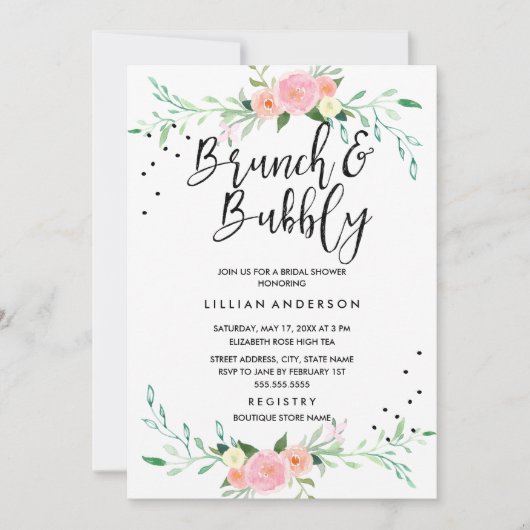 Invitation de Fête de Mariage Florale Brunch et Bu (Devant)