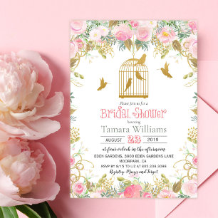 Invitation de Fête de Mariage Florale Cage à Oisea