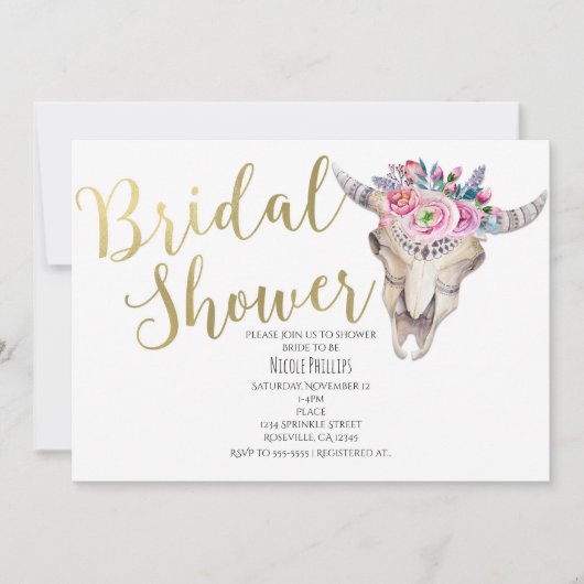 Invitation de Fête de Mariage Florale Crâne de Vac (Devant)