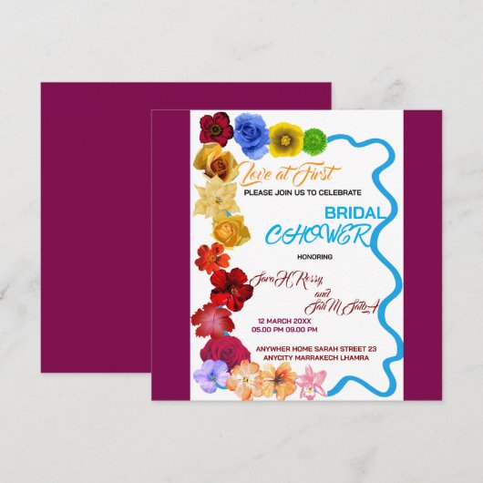 Invitation de Fête de Mariage Florale, Fête de Mar (Devant / Derrière)