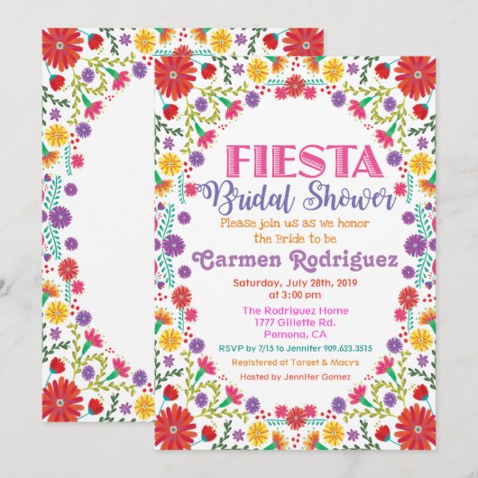 Invitation de Fête de Mariage Florale Fiesta (Devant / Derrière)